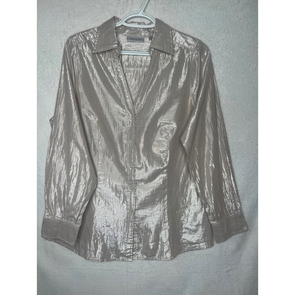 Avenue Womens 14/16 Metallic Shimmer Button Down Shirt Champagne Gold Top